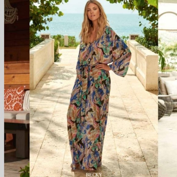 Melissa Odabash Dresses & Skirts - Melissa Odabash Becky Floor Length Belted Voile Print Beach Maxi Dress One Size